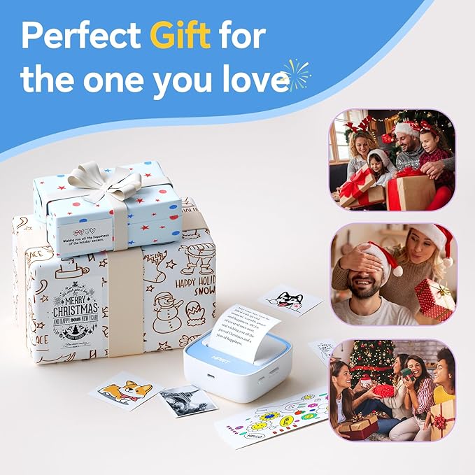 HPRT Mini Printer Sticker Maker with 1 Rolls Paper, Bluetooth Portable Thermal Printer, Study Printer for Pictures, Study Notes, Kid's DIY Creation, Memo, List,Compatible with Phone, Blue