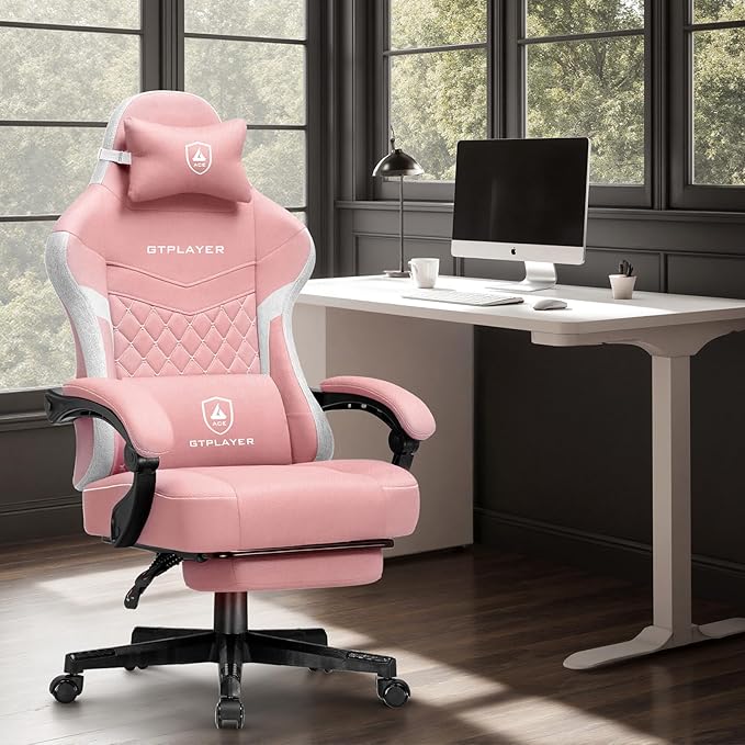 GTPLAYER Gaming Chair, Fabric Computer Office Chair with Pocket Spring Cushion, Ergonomic Office and Gaming, Video Gaming Chair with Linkage Armrests, High Back Desk Chair with Adjustable Recliner