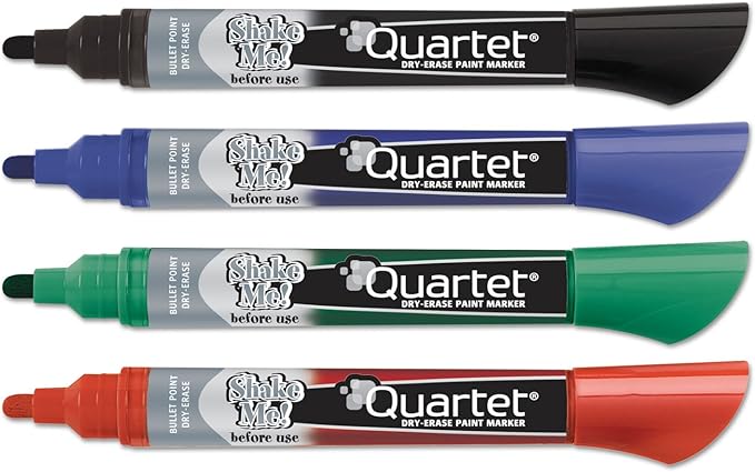 Quartet Glass Board Dry Erase Markers, Premium, Bullet Tip, Assorted Colors, 4 Pack (79552)