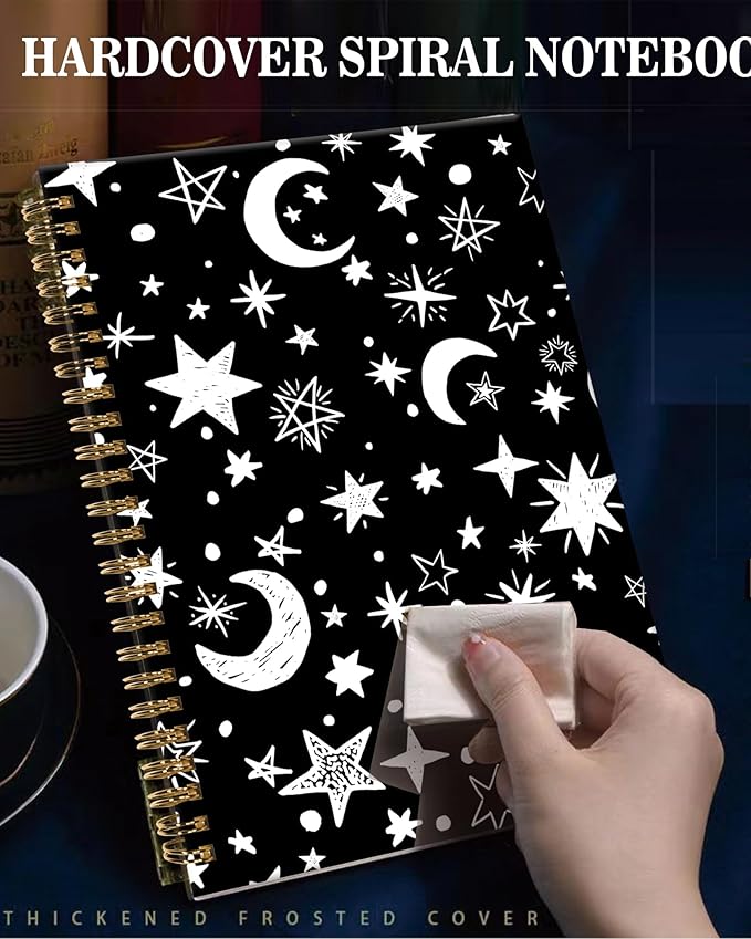 Spiral Journal Notebook,A5 Hardcover Lined Journals for Women Girl 6 x 8.3 in,120 Pages Thick Paper,Cute College Ruled Writing Notebook for Gifts Office Work School(Moon Stars)