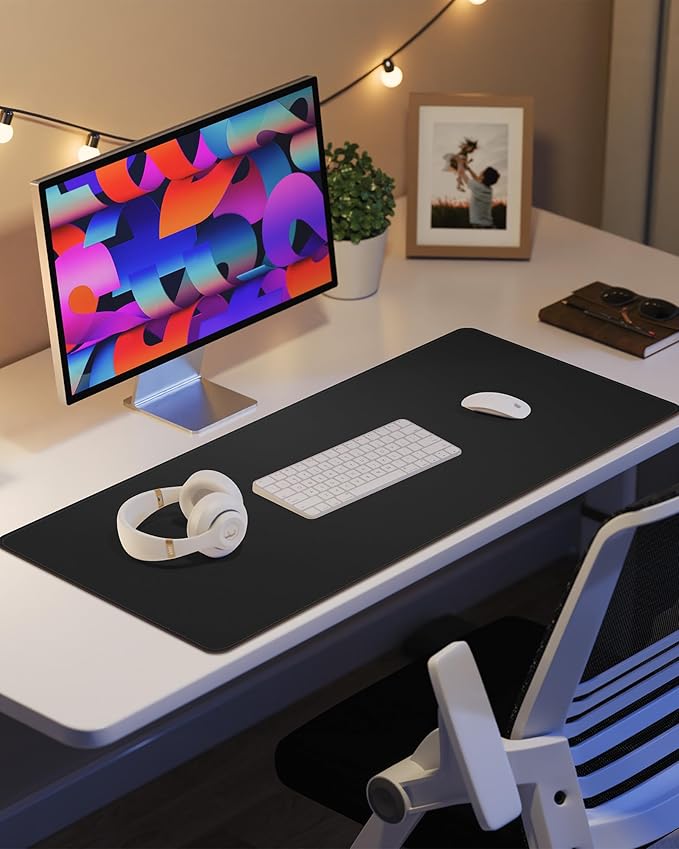 Leather Desk Pad Protector,Desk Mat,Large Mouse Pad, Non-Slip Desk Pad, Waterproof PU Leather Desk Blotter Mat, Desk Cover for Office and Home (Black, 36" x 17")