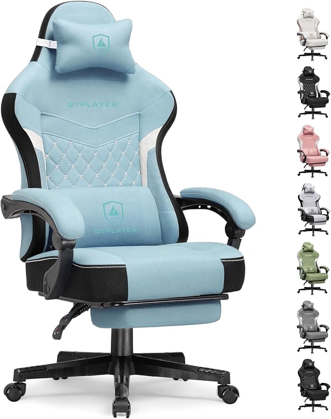 GTPLAYER Gaming Chair, Fabric Computer Office Chair with Pocket Spring Cushion, Ergonomic Office and Gaming, Video Gaming Chair with Linkage Armrests, High Back Desk Chair with Adjustable Recliner