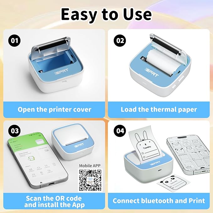 iDPRT Sticker Printer, Portable Thermal Printers Bluetooth Inkless Printer with 1 Roll Sticker Paper, Sticker Maker for Home Office School, Compatible with Android & iOS Phones, Blue