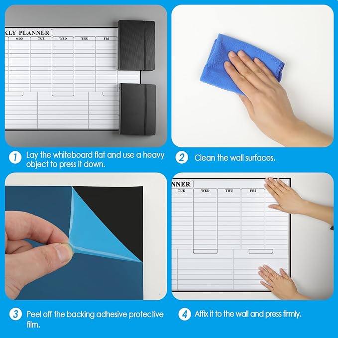 MaxGear 36"x24" Adhesive Dry Erase Calendar Weekly Whiteboard for Wall, Office, Classroom, Home, Drill-Free Installation, 1 Marker Holder, 4 Markers, 1 Eraser, 6 Magnets, Smooth Writing & Erasing