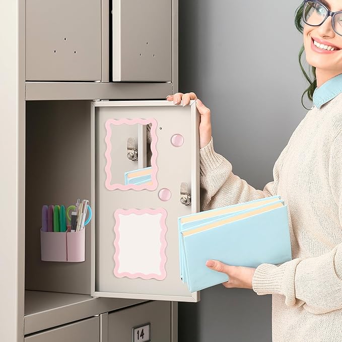 Scalloped Magnetic Locker Accessories Kit Back to School Essentials 6 Pieces Includes Whiteboard Mirror and Organizing Supplies Cute Locker Organizer Decoration for School (Pink)