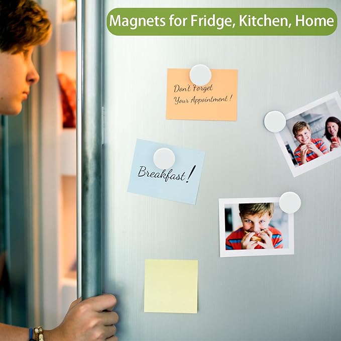 Fridge Magnets - 10 Pack Strong Cute Mini Whiteboard Magnets, Round for Refrigerator Locker Office Classroom Kitchen, White