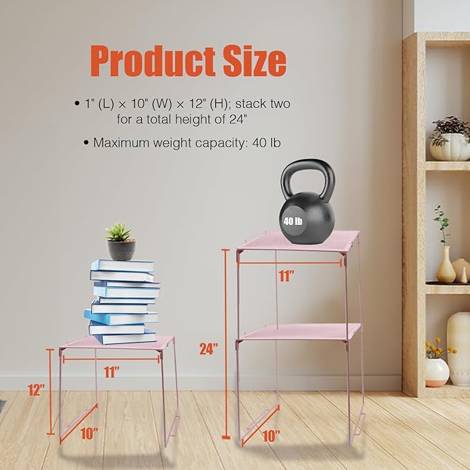 Locker Organizer Shelf, Stackable, Extra Tall, Fits Standard Size School Lockers (Pink)