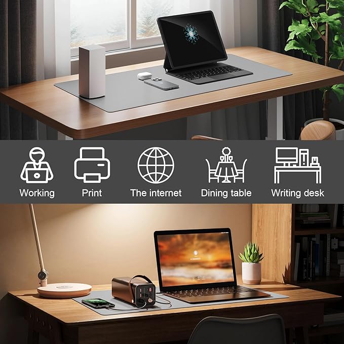 DAWNTREES Desk Mat Protector,PU Leather Laptop Pad,Non Slip, 23.6" x 13.8" Large Mouse Pad and Keyboard Mat, Waterproof Writing Pad for Office and Home (Light Gray)
