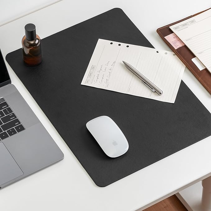 Nekmit Leather Desk Blotter Pad 17 x 12 Inches, Flat, Non-Slip, Waterproof, Black