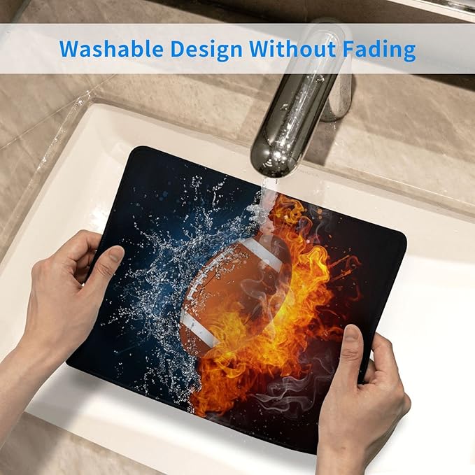 Football Mouse Pad Boys Men Teens Gamer Cool Desk Mat with Water Fire Printed, Sports Mousepad for Gaming/Home/Office, Non-Slip Rubber Mouse Mat with Stitched Edges for Desktop, 12 x 10 inch