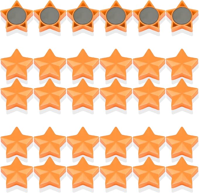 Fridge Magnets - 30 Pcs Refrigerator Magnets Strong Small Whiteboard Magnet, Heavy Duty Mini Magnets for Kitchen, Locker, Office, Classroom & Office Use - Decorative Cute Magnet (Star, Orange)