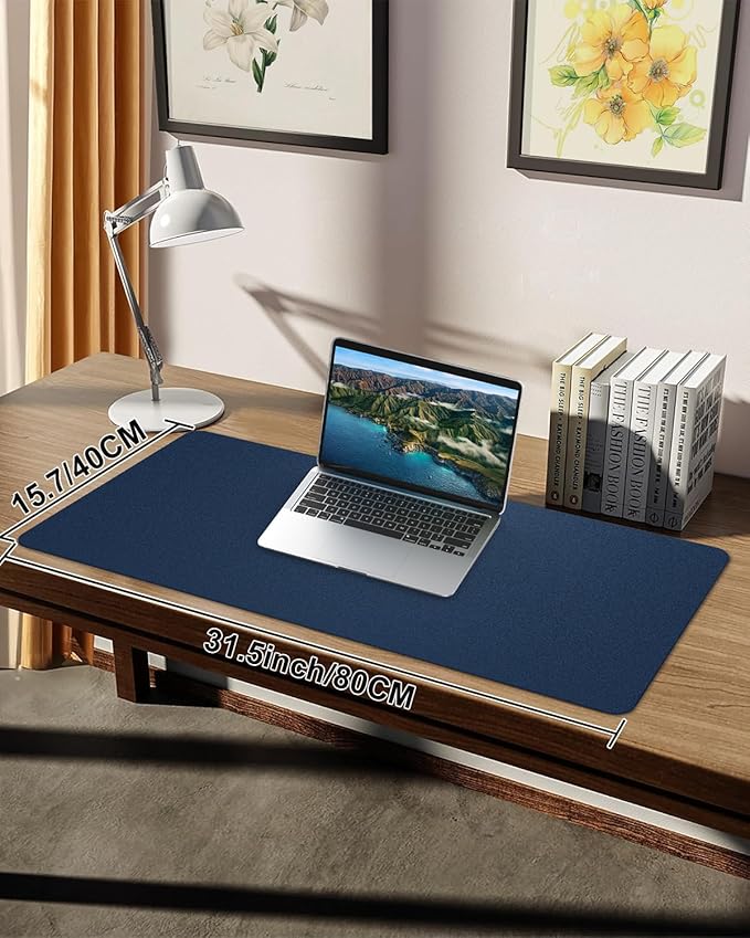 Leather Desk Protector, Non-Slip PU Laptop Mat for Office/Home - Waterproof Writing Pad (31.5"x15.7", Midnight Blue)
