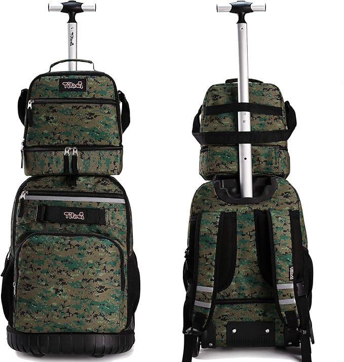 Tilami Rolling Backpack 19 inch with Lunch Bag Wheeled Laptop Backpack, Camouflage