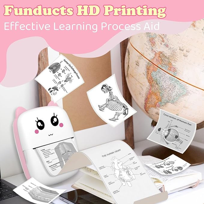 Mini Sticker Printer, Pocket Thermal Sticker Printer Machine, Thermal Bluetooth Sticker Maker with 11 Rolls Paper, Portable Receipt foe Study Notes, Memo, List, Work Plan, Gift