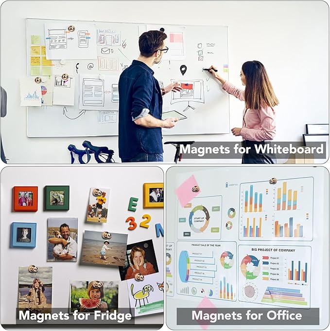 LOVIMAG Refrigerator Magnets, Fridge Magnets, Strong Whiteboard Magnet, Gold 50 Pcs Magnetic Push Pins, Strong Metal Magnet for Fridge, Whiteboard, Office, Classroom, Map, Kitchen
