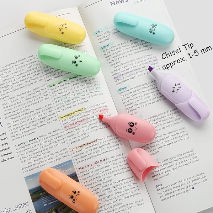 12 pieces Assorted Colors Aesthetic Highlighters Chisel Tip Kawaii Stuff Gift Mini Highlighters Pen