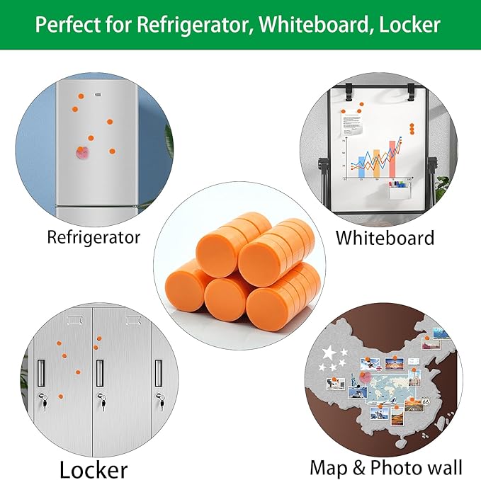 ZDZBLX 30 Pack Strong Fridge Magnets, Heavy Duty Round Refrigerator Magnets, Small Whiteboard Magnets for Fridge, Locker, Crafts, Kitchen, Office, Classroom, Mini Cute Magnet for Home School (Orange)