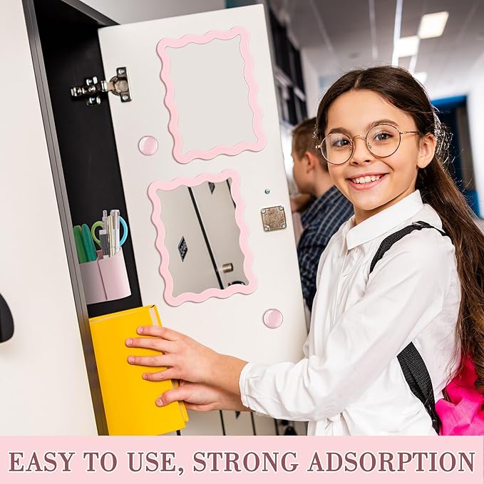 Scalloped Magnetic Locker Accessories Kit Back to School Essentials 6 Pieces Includes Whiteboard Mirror and Organizing Supplies Cute Locker Organizer Decoration for School (Pink)