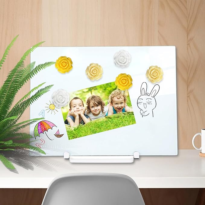 15 pcs - Cute Flower Magnet, Yellow Rose Magnet for Fridge and Locker, Whiteboard and Decorative (15 pcs - Rose - Yellow)