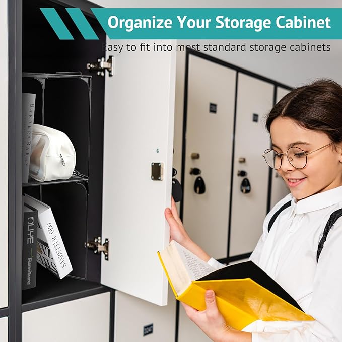 Locker Organizer Shelf Stackable Extra Locker Shelf for School Locker Organizer Storage Cabinet Accessories Suitable for School, Office, and Home use (1, Black)