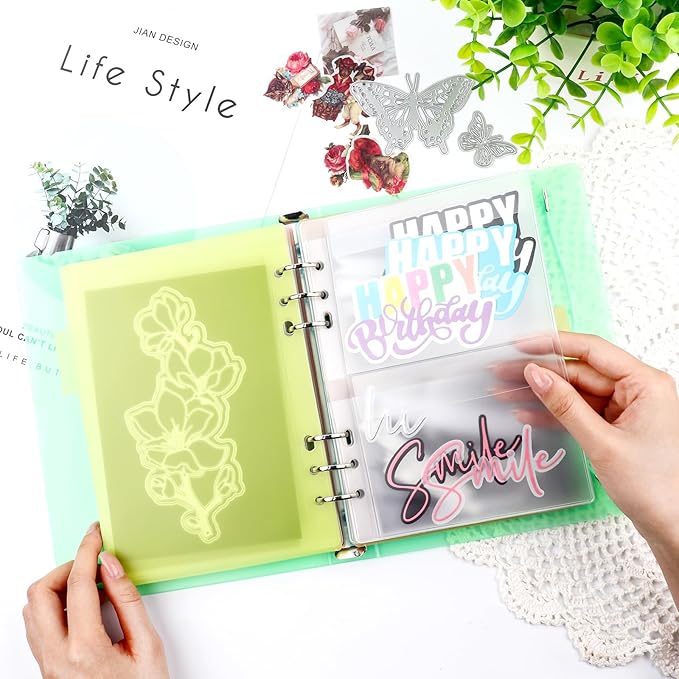 BAOFALI 3Pcs/Set A5 6 Ring Binder Cover Clean Transparent Soft PVC for Refillable Notebook Shell withMatte surfaceforStamp & Die Storage (Green)