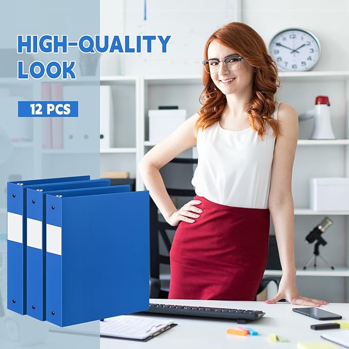 Henoyso 12 Pcs 3 Ring Binder 1.5 Inch Plastic Flexible Round Binder Fits Letter Size 8.5 x 11 Inch Paper Holds 300 Sheets with 1 Pockets for Office School (Blue)