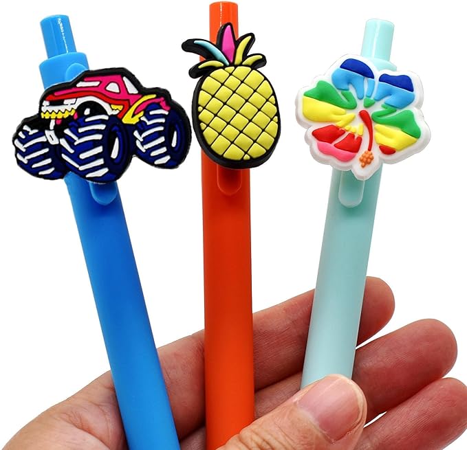 YEALQU 200PCS Random Different Pencil Topper Decoations Cute PVC Pencil Toppes Lovely Black Clip for Pupil/Junior Students Gifts Awards