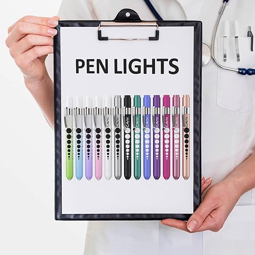 CAVN Pen Light with Pupil Gauge LED Penlight for Nurses Doctors, 2 Pcs Reusable Medical Penlight for Nursing Students, Gradient Pink and Blue