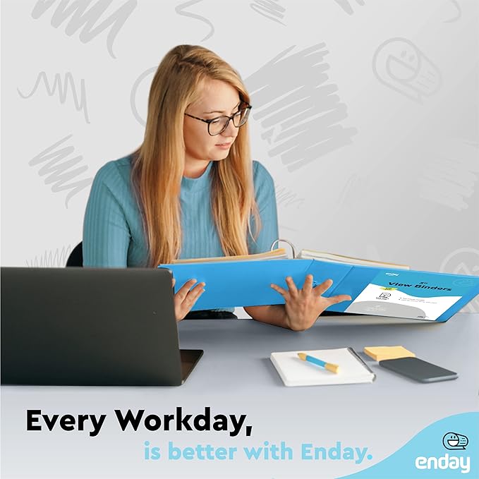 3 Slant D-Ring Binder 3 Inch Blue, 3 in Clear View Cover with 2 Inside Pockets Binder, Heavy Duty Colored School Supplies Binders,Also Available in Green, Grey, Purple, Red, Pink (12 PC) – by Enday