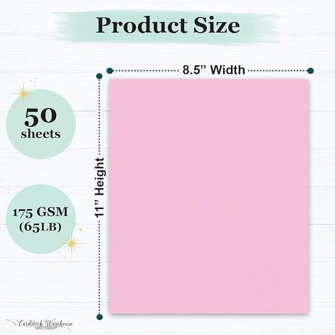 Cardstock Warehouse Pop-Tone Cotton Candy Pink Cardstock Paper โ 50 Sheets, 8.5 x 11" - 65 lb / 175 GSM Premium Pink Card Stock for Die-cutting, Crafts, Printing, Card Making and DIY Projects