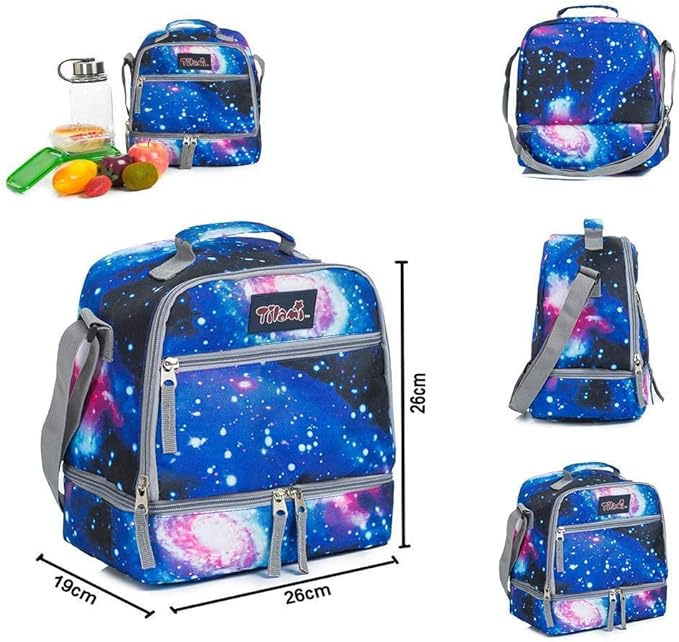 Tilami Rolling Backpack 19 inch with Lunch Bag Wheeled Laptop Backpack, Galaxy