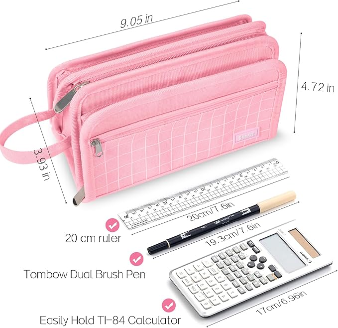 Sooez Large Pencil Case, Big Capacity Pencil Pouch Pen Bag with 3 Compartment, Portable Canvas Stationery Organizer with Zipper, Cute Aesthetic School Supplies for Teen Girls College, Pure Purple