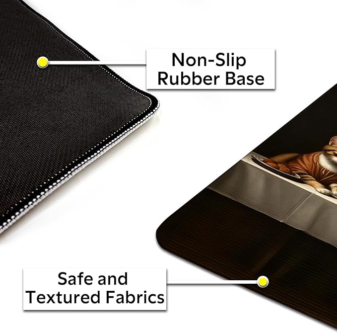 Artistic Cat Last Supper Mouse Pad, Adorable Cats in Religious Scenario Mousepad - Large Non-Slip Desk Mat for Office, PC, Laptop - 35.5"x15.7" x 3mm