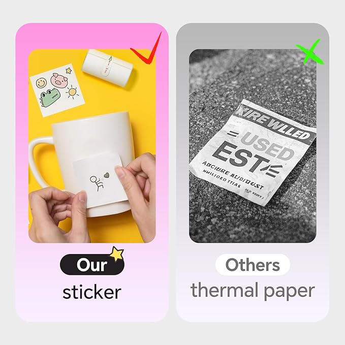 HPRT Mini Printer Sticker Maker with 1 Rolls Paper, Bluetooth Portable Thermal Printer, Study Printer for Pictures, Study Notes, Kid's DIY Creation, Memo, List,Compatible with Phone, Pink
