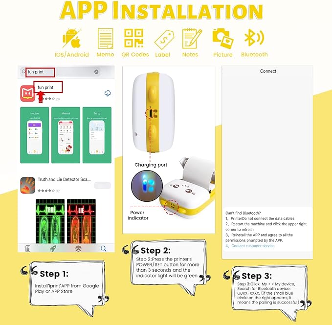 Mini Pocket Printer, Gifts for kids, Portable Thermal Printer for Pictures/Retro Photos/Receipts/Notes/Lists/Label/ Memo/QR Codes, Bluetooth Wireless Smart Printer with Android or iOS APP (Yellow)
