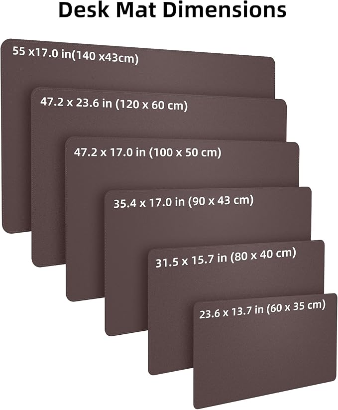 Large Desk Pad Mat - Waterproof Mouse Pad & Desk Protector, Non-Slip XL PU Leather Gaming Mat for Keyboard/Mouse, Stitched Edge with Ergonomic Support, 47"x17" (Coffee)