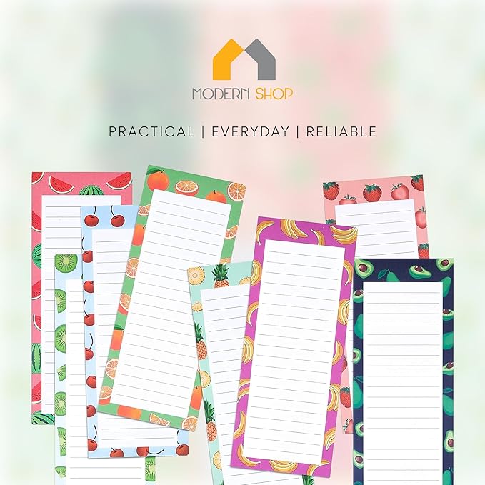 8 Large Magnetic Notepads – Big Notepads for Grocery List, Shopping List, To-Do List, Reminders -Strong Magnetic Back- Memo Pads with Realistic Fruit Designs | 60 Sheets per Pad 9 x 3.5 inch (8 Pack)