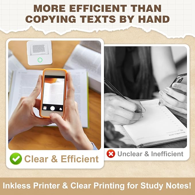 cudinham Print Pods Mini Printer, Thermal Inkless Sticker Maker with 3 Rolls Paper, Pocket Printpod for Phone, Impresora Portátil for Notes, Flashcards, Journal, DIY (Pure White)