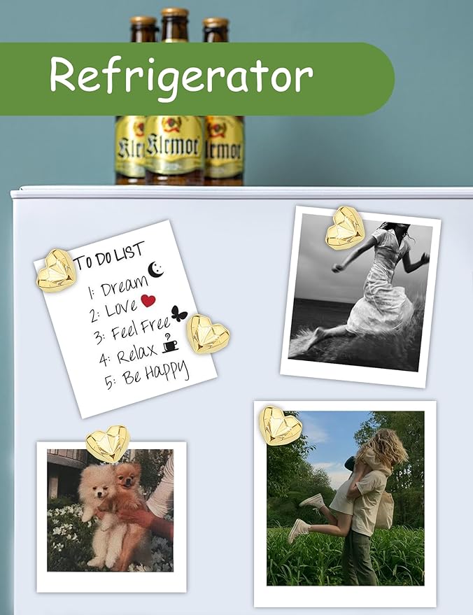 20PCS Gold Fridge Magnets Cute Diamond Love Heart Refrigerator Magnets, Decorative Small Magnets for Whiteboard Cabinet Locker, Aesthetic Magnets for Classroom Home Kitchen Office