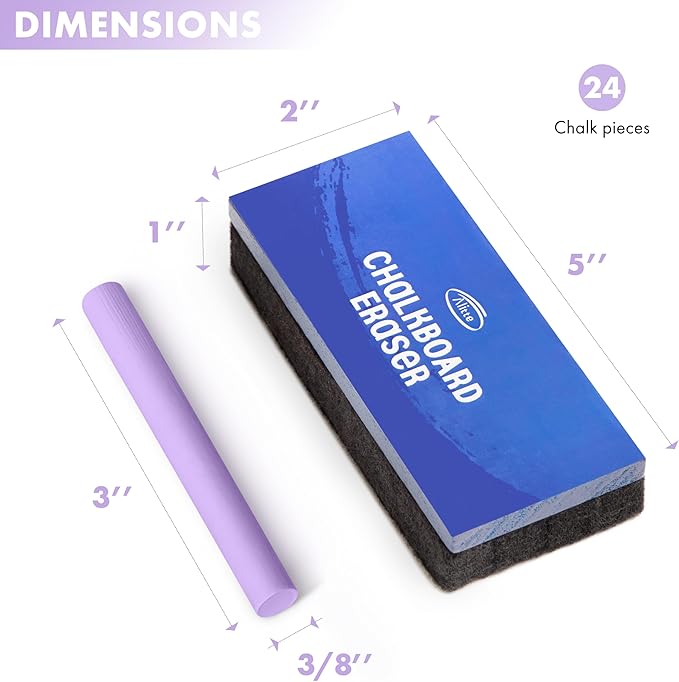 Dustless Chalkboard Chalk - Set of 12 Colored & 12 White Chalk Sticks - Sketching, Drawing, Writing Supplies for Classroom, Home Schooling, Cafe Menu, Sidewalk Art