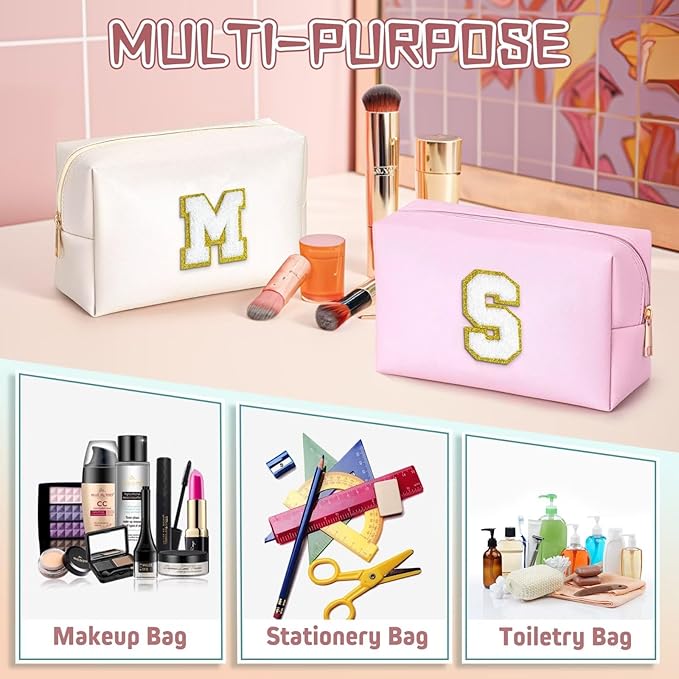 TOPEAST Preppy Stuff Cute Makeup Bag Small Cosmetic Bag Travel Toiletry Bag, Personalized Birthday Wedding Gifts for Mom Teacher Friends Bridesmaids, Preppy Travel Stuff for Girls (White N)