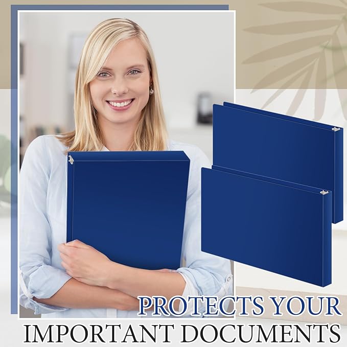 4 Pcs 11 x 17 Inch 3 Ring Binders 1 Inch Rings Heavy Duty View Plastic Flexible D Ring Binders Economy Holds 11" x 17" Paper for Artwork Blueprints, Office, Home, Work Places(Blue)