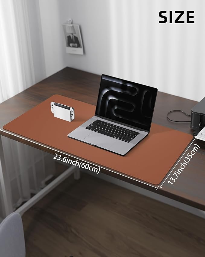 Non-Slip Desk Pad,Mouse Pad,Waterproof PVC Leather Desk Table Protector,Non-Slip PU Leather Desk Blotter, Easy Clean Laptop Desk Writing Mat for Office Work/Home/Decor(Brown, 23.6" x 13.7")