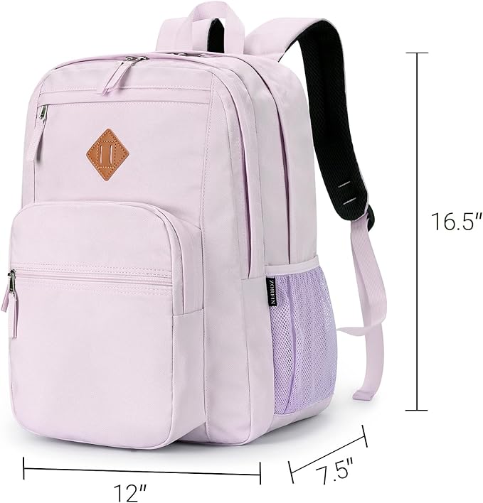 ZORFIN 26L Backpack for School, College, and Travel: Water Resistant Bookbag with 8 Compartments - Lavender