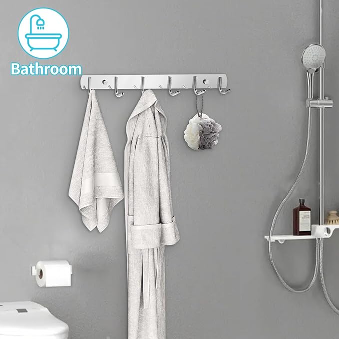 Coat Rack Wall Mount, (2-Pack) 6 Hooks for Hanging, Stainless Steel Wall Hooks