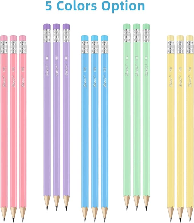 ZWlOT Wood-Cased Pencils,Pre-Sharpened,Pastel Colors,350 Count #2 HB Pencils with Eraser Bulk,Assorted Colors,School Classroom Teacher Supplies Gifts