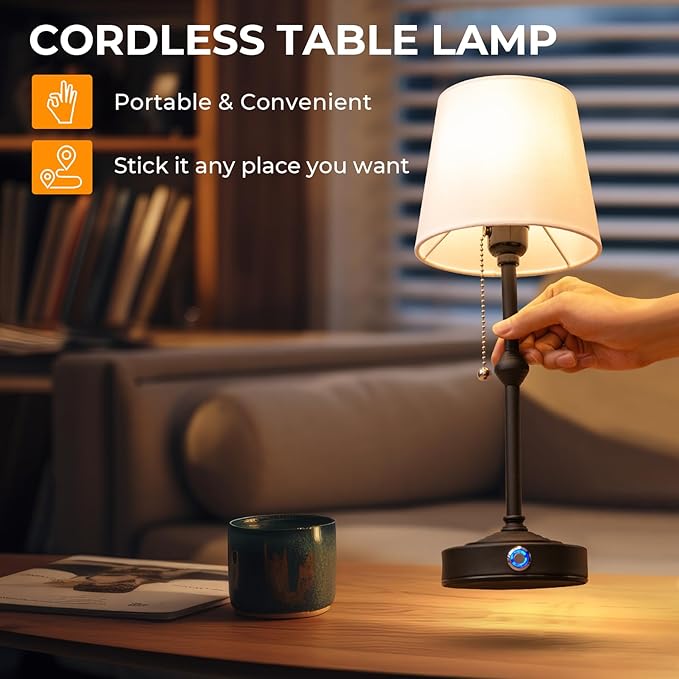 Portable Rechargeable Cordless Table Lamp: Birthday Gifts for Women Mom, House Warming Gifts New Home Decor, 5200mAh Adjustable Light Battery Powered Table Lamp (Black)