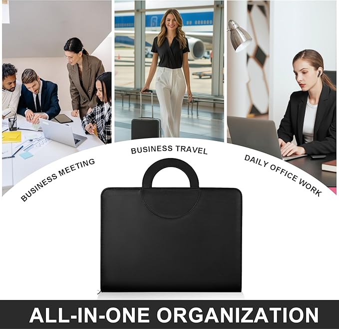 Leathario 3-Ring Portfolio Binder, Includes 5 Folder Index Dividers, 13 Inch Tablets Organizer with Handle, Vegan Leather A4 Padfolio, Multi-Pocket Notepad Business Planner Professional Document