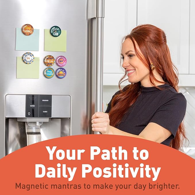 S&O Set of 15 Inspirational Magnets for Fridge - 1.5" Decorative Pins for Refrigerator - Cute Clips for Office - Motivational Buttons - Affirmation Emblems - Locker Charms for Boys & Girls