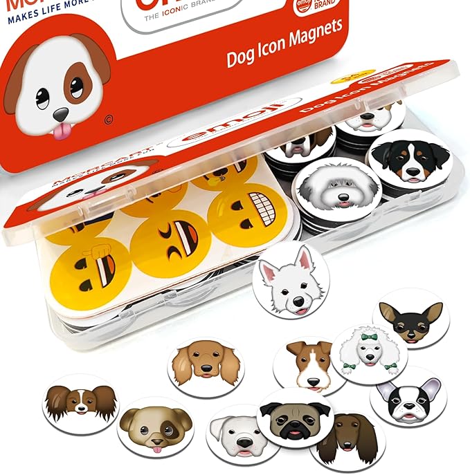 MORCART 54Pcs Emoji Refrigerator Magnets Fridge Magnets for Locker Whiteboard - Cut Dog Magnets Funny Magnets for School Home Kitchen Office Gift for Family and Friend EM-024